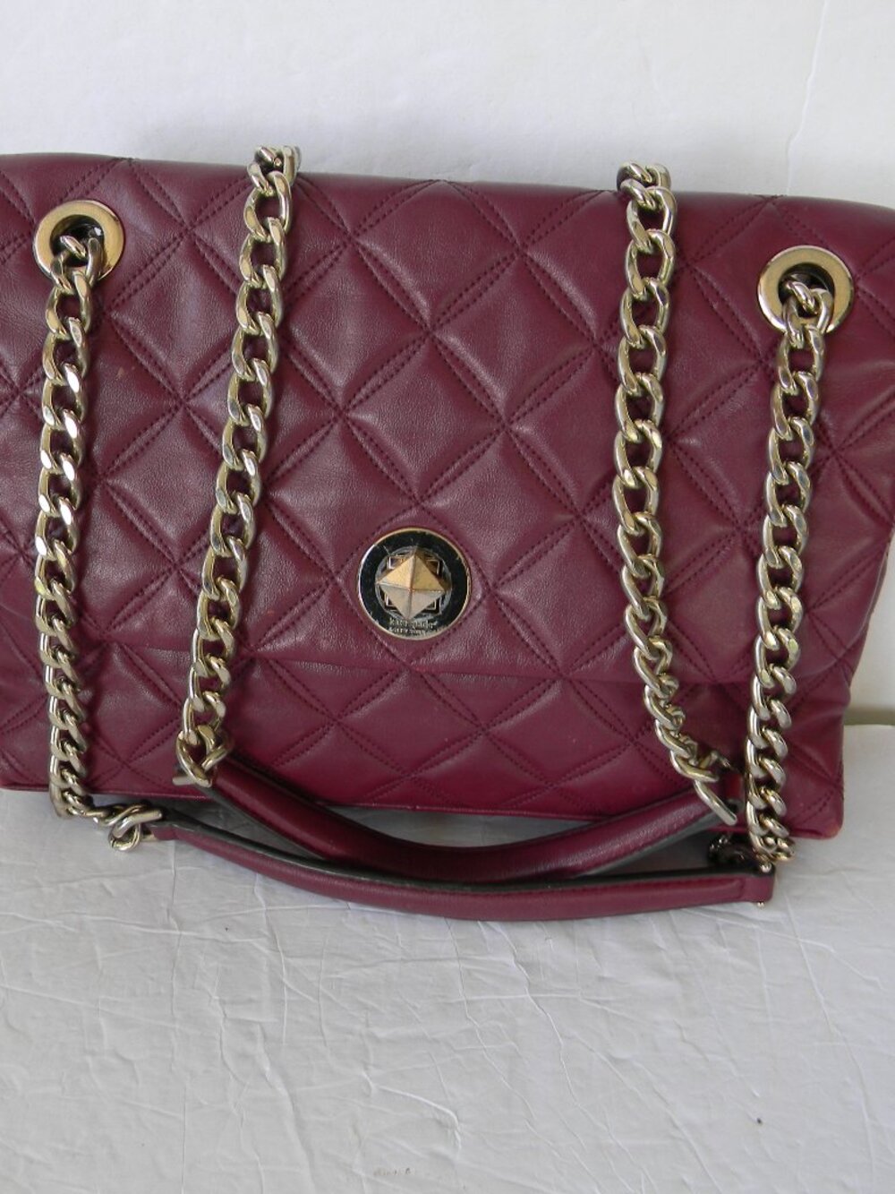 Kate Spade Burgundy Natalia Medium Quilted Chain Flap Convertible Shoulder Bag